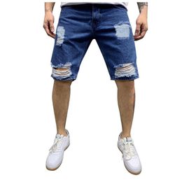 Men's Jeans Men Shorts Broken Hole Cowboy Stretchy Ripped Loose Casual 2023 Pure Colour Slim Blue Denim Short High Quality Sale