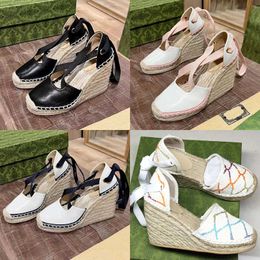 Designer Women Sandal Canvas Platform Slippers Leather Fisherman Shoes Beige Brick Beach Slides Slipper Outdoor Party Classic Sandals With Box NO037