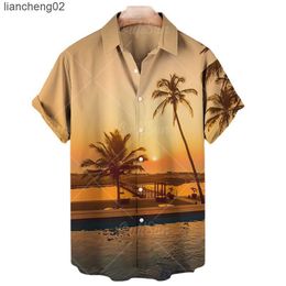 Men's Casual Shirts Short Sleeve Coconut Tree 3D Printed Shirts Men Hawaiian Style Casual Loose Print Shirt For Men Loose Summer Beach Shirt Tops W0328