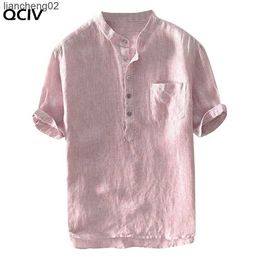 Men's Casual Shirts Men's Shirt New Baggy Stripe Cotton Linen Short Sleeve Button Pocket Shirts Tops Blouse Male Dress Shirt Camisa Masculina W0328