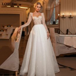 Party Dresses LORIE Arrival Shiny Sweetheart Princess Wedding Long Sleeve Glitter Tulle Boho Bride dresses Vestidos de novia 230328