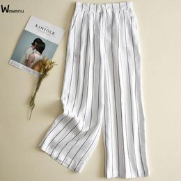 Women's Pants & Capris Streetwear Big Size Office Straight Leg Summer Casual Cotton Stripe Linen Wide Women Vintage Loose Trousers