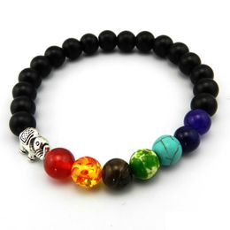 Beaded 8Mm Matte Natural Stone Beads 7 Chakra Healing Nce Elephant Bracelet Feminino Yoga Reiki Prayer Bead For Men Wome Dhjjh