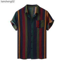 Men's Casual Shirts Men's Short Sleeve Hawaiian Shirt Single Breasted 3D Printed Multicolor Striped Casual Loose Premium Oversized Shirt S-5x W0328