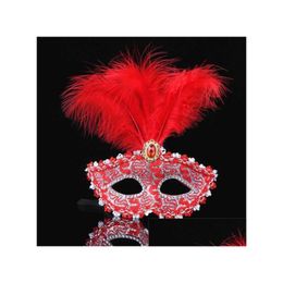 Party Masks Colour Premium Leather Feather Mask Masquerade Parties Halloween Carnival Dress Costume Lady Gifts Dhobd