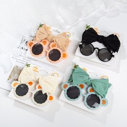 2Pcs/Card Panda Bear Baby Sunglasses Textured Fabric Headband Cute Dot Price Bullet Bow Hairbands Kids Seaside Sun Glasses