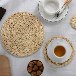 Table Mats Natural Mat Handmade Water Hyacinth Woven Placemat Round Braided Pad