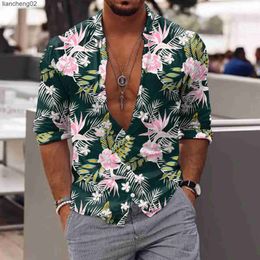 Men's Casual Shirts Autumn Fashion Men Shirts Oversized Shirts Casual Floral Print Long Sleeve Green Shirt Tops Men's Clothing Club Cardigan Blouses W0328