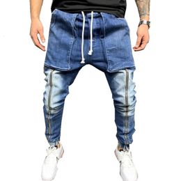 Men's Pants Men Big Pocket Skinny Jeans Zipper Slim High Quality Casual Sport Corset Denim Pencli Man street Trousers w1918 230328