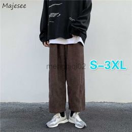 Men's Pants Men Casual Plus Size 3XL Solid Corduroy Straight Trousers Male Loose Ins Chic Elastic Waist Trendy Korean Style Streetwear Y23