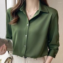 Women's Blouses Blusas Femme Long Sleeve Green White Blouse Women Tops Mujer De Moda 2023 Chiffon Shirt 8503