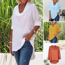 Women's Blouses Casual Solid Short Sleeve Cotton Linen Loose Blouse Vintage Harajuku Oversized Shirt Elegant Tunic Summer Tops Women 2023