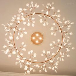 Pendant Lamps Nordic Led Chandelier Lights Modern Firefly Light Rose Gold/gold Branch Round Bedroom Dining Kitchen Decor Lighting