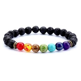 Beaded Fashion Style 7 Chakra Healing Bracelet Natural Lava Stone Diffuser Jewellery Drop Delivery 202 Dheuv