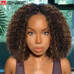 Synthetic Wigs Wignee Afro Kinky Curly Wig Lace s Synthetic Hair s for Women Short Natural Bob Heat Resistant 230227