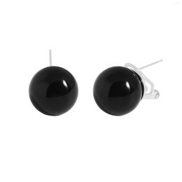 Hoop Earrings 925 Sterling Silver Small Group Luxury Design Minimal Versatility Black Agate Round Ball Feminine Quality