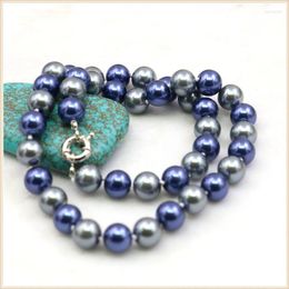 Chains Fashion Glass Shell Pearl Beads Necklace 10mm Blue Grey Round Neckwear Women Girls Gifts Ornaments Jewellery Making Design