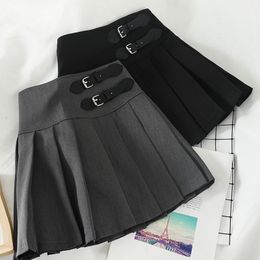 Skirts HELIAR Women Skirts Grey Pleated Mini Skirts Preppy A-line Mini Wide Leg High Waist Harajuku Skirts For Women Autumn 230328