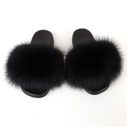 Slippers Furry Slippers Women Summer Furry Sandals Flip Flops Female Shoes Mules Plush Real Fur Slides Ladies Luxury Soft House Slippers Z0328