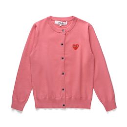 Designer Men's Sweaters CDG Com Des Garcons Play Button Pink Wool Women's Sweater Crew Neck Cardigan Red Heart Size M