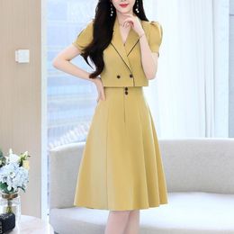 Two Piece Dress Women Office Lady Two-piece Clothes Skirt Set Women's Suit Small Blazer Short Coats And High Waist A-Line Skirts Summer