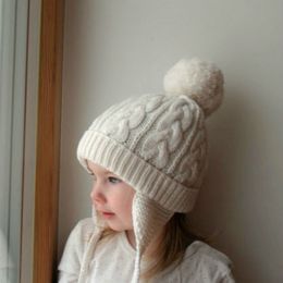 Caps Hats Kids Girls Boys Hat Toddler Infant Winter Warm Crochet Hats Cotton Wool Knitted Keep Warm Beanie Pom Cap 230328