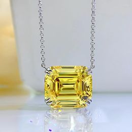 Chains 2023 925 Silver Yellow Diamond Rectangular Pagoda 14 16 High Carbon Necklace Female Clavicle Chain Pendant