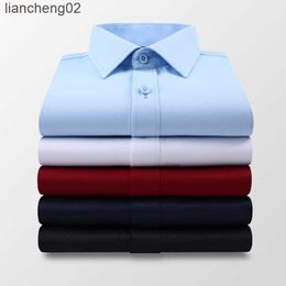 Men's Casual Shirts Summer Men's Slim Solid Color Short Sleeve Shirt Business Casual White Shirt Male Brand Large Size 5XL 6XL 7XL Classic Style W0328