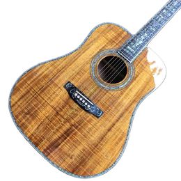 Lvybest Custom 41" KOA Real Abalone Inlay Acoustic Guitar Round Body Classic Acoustic Guitar All KOA Wood Guitar