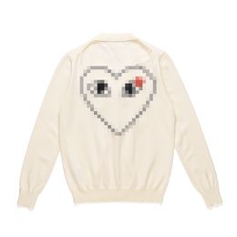 Designer Men's Sweaters Play Com des Garcons CDG V Neck Beige Button Cardigan Red Heart Wool Size XL New