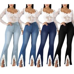 Women's Pants & Capris Button High Waist Slim Band Micro Hole Jeans Trousers Denim Elastic Female Casual