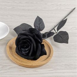 Decorative Flowers 50cm Artificial Black Rose Flower Halloween Gothic Wedding Home Party Fake Dcor Dining Table Decor Accessories