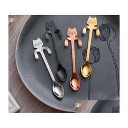 Coffee Tea Tools Stainless Steel Cat Spoon Dessertspoon Food Grade Ice Candy Teaspoon Kitchen Supplies Tableware Dhtpq