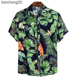 Men's Casual Shirts Mens Fashion Black White Floral Shirts Casual Button Down Short Sleeve Hawaiian Shirt Beach Holiday Slim Fit Party Shirts Tops W0328