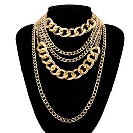 Pendant Necklaces Multilayer Big Thick Gold Color Chain Choker Necklace Goth Hiphop Rock Halloween Grunge Emo Boho Necklaces For Women Men Jewelry P230327