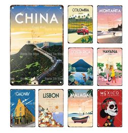 Retro City Landscape Art Painting Plaque Metal Sign Bar Cinema Cafe Wall Decor Poster Board Modern Home Decor Plate 30X20cm W03