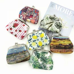 Women Coin Purse Mini Kiss Lock Wallet Small Plant Flower Printing Hasp Wallet Female Girls Pu Leather Money Change Pouch