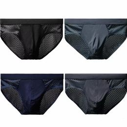 Underpants Men's Ice Silk Underwear Briefs Breathable Bamboo Carbon Fiber Anti-Bacterial Comfortable Hollow Male BriefsUnderpants