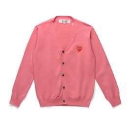 Designer Men's Sweaters Play Com Des Garcons CDG V Neck Pink Cardigan Red Heart Button Wool Size XL New