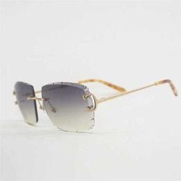 Top Luxury Designer Sunglasses 20% Off Rimless Wire Men Oversize Eyewear Women For Summer Diamond Cutting Clear Glasses Metal Frame Oculos Gafas