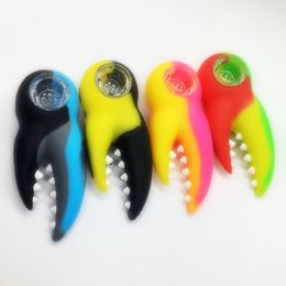 Colorful Silicone Lobster Clip Style Pipes Herb Tobacco Oil Rigs Glass Multihole Filter Bowl Portable Spoon Handpipes Smoking Cigarette Holder Tube