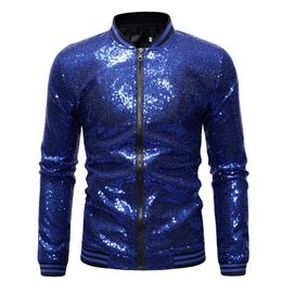 Men's Jackets Royal Blue Sequin Nightclub Jacket Men Autumn Streetwear Mens Sequins Jackets and Coats Baseball Bomber Jacket Male 230328