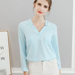 Women's Blouses & Shirts BIBOYAMALL Women Blouse White Shirt Top Femme Fashion Casual Long Sleeve OL Work Blue/Pink