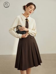 Skirts DUSHU High Waist Stereoscopic Pleated Skirt For Winter Women A-Line Casual Solid Skirts Knee-Length Brown Skirts 230328
