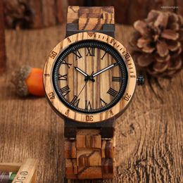 Wristwatches Wood Watch Men's Watches Retro Roman Scale Dial Full Wooden Adjustable Belt Zebrawood Quartz Wristwatch Reloj De Madera