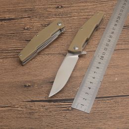 1Pcs G3552 Flipper Folding Knife 8Cr13Mov Satin Drop Point Blade Sand G10 with Stainless Steel Sheet Handle Ball Bearing Outdoor EDC Pocket Folder Knives