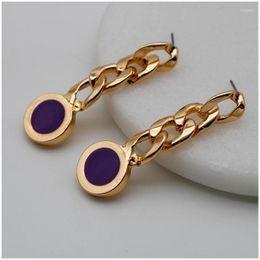 Dangle Earrings Trendy Stainless Steel Enamel For Women Fashion Gold-plated Round Disc Link Chain Ear Jewellery Gift Wholesale