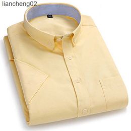 Men's Casual Shirts Men's Short Sleeve Oxford Shirts Solid Color Summer New Button-down Collar Soft Regular Fit Breathable Social Casual Shirt W0328