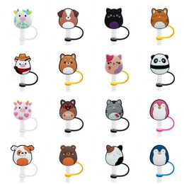hot plush toy straw topper silicone Mould cover fashion charms Reusable Splash Proof drinking dust plug decorative 8mm straw party supplies