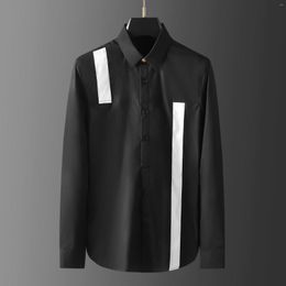 Men's Casual Shirts Minglu Black White Ribbon Male High Quality Long Sleeve Mens Dress Fashion Slim Fit Party Man 3xl